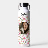 Personalized Floral Cat Mom Water Bottle Waterfles (Voorkant)