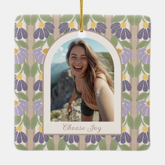 Personalized Floral Ceramic Photo Ornament  (Achterkant)
