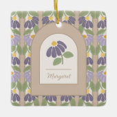 Personalized Floral Ceramic Photo Ornament (Voorkant)