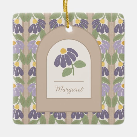 Personalized Floral Ceramic Photo Ornament  (Voorkant)