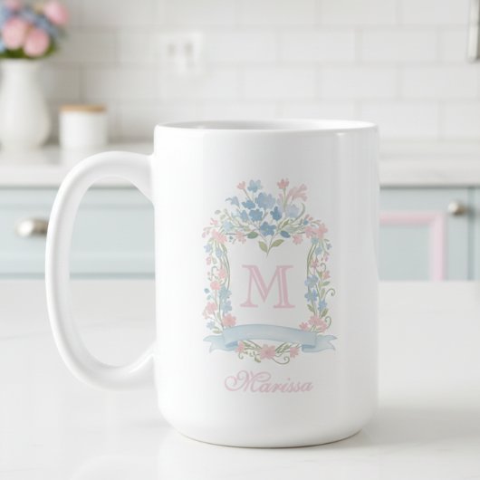 Personalized Floral Crest Mug Koffiemok