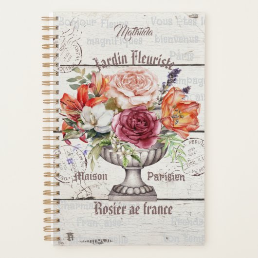 Personalized floral Decorative rustic wood French Planner (Voorkant)