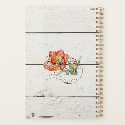 Personalized floral Decorative rustic wood French Planner (Achterkant)