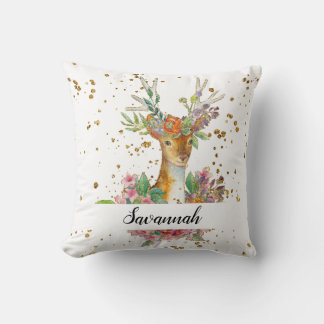 Personalized Floral Deer Kussen
