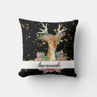 Personalized Floral Deer Kussen