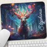 Personalized Floral Deer Muismat<br><div class="desc">Breng een vleugje betovering in uw werkruimte met deze gepersonaliseerde muismat met een sierlijk hert versierd met levendige bloemige gewei. Het grillige design en de zachte pastelkleuren creëer zorgen voor een rustgevende en inspirerende sfeer. Maak het uniek van jou door jouw naam of een speciaal bericht toe te voegen. Het...</div>