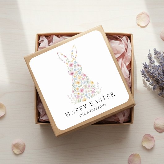 Personalized Floral Easter Bunny | Custom  Vierkante Sticker