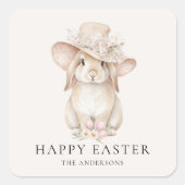 Personalized Floral Easter Bunny | Vintage Vierkante Sticker (Voorkant)