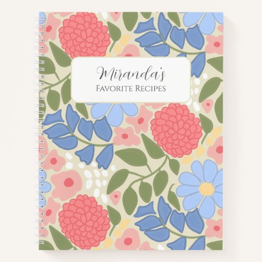 Personalized Floral Favorite Recipe Notebook Notitieboek (Voorkant)