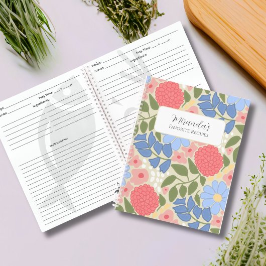 Personalized Floral Favorite Recipe Notebook Notitieboek