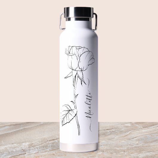 Personalized Floral Flower Name Elegant Script Waterfles