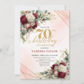 Personalized floral gold 70th birthday invite card kaart (Voorkant)