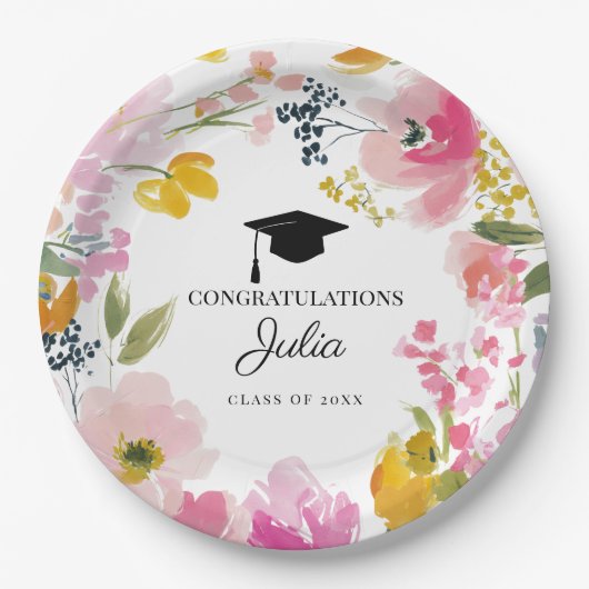 Personalized Floral Graduation Party Decor Papieren Bordje (Voorkant)