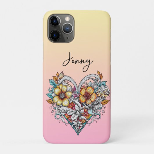 Personalized Floral Heart Romantic Case-Mate iPhone Case (Achterkant)