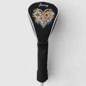 Personalized Floral Heart Romantic Golfheadcover (Voorkant)