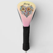Personalized Floral Heart Romantic Golfheadcover (Voorkant)