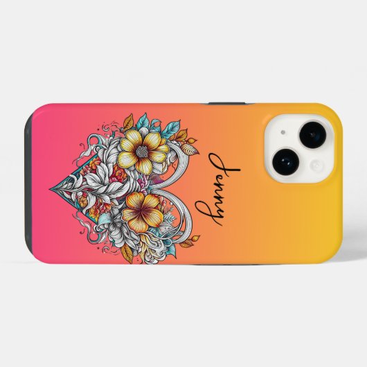 Personalized Floral Heart Romantic iPhone Hoesje (Achterkant horizontaal)