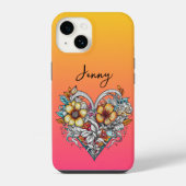 Personalized Floral Heart Romantic iPhone Hoesje (Achterkant)
