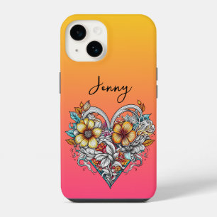 Personalized Floral Heart Romantic iPhone 14 Hoesje