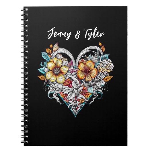 Personalized Floral Heart Romantic Notitieboek (Voorkant)