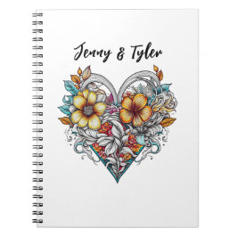 Personalized Floral Heart Romantic Notitieboek