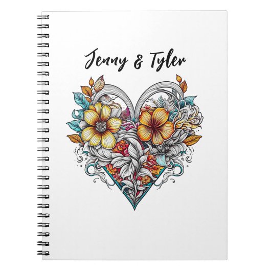 Personalized Floral Heart Romantic Notitieboek (Voorkant)