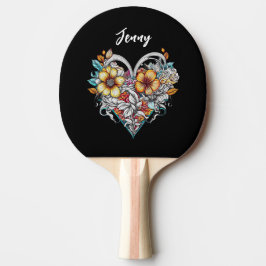 Personalized Floral Heart Romantic Tafeltennisbatje