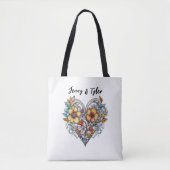 Personalized Floral Heart Romantic Tote Bag (Voorkant)