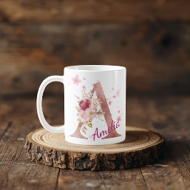 Personalized Floral Initial Mug - Letter A Koffiemok