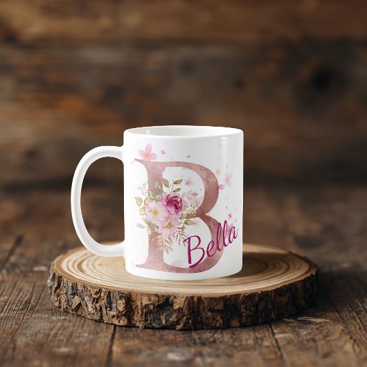 Personalized Floral Initial Mug – Letter B Koffiemok