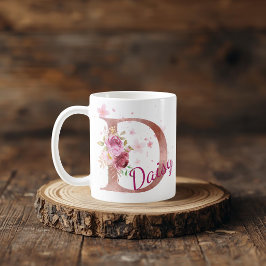 Personalized Floral Initial Mug – Letter D Koffiemok