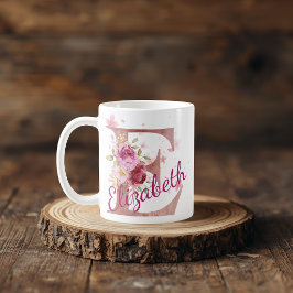 Personalized Floral Initial Mug – Letter E Koffiemok