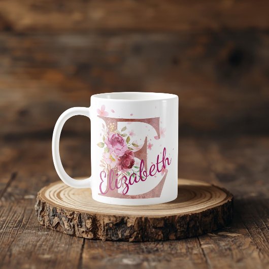 Personalized Floral Initial Mug – Letter E Koffiemok