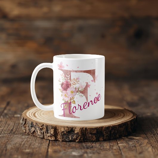 Personalized Floral Initial Mug – Letter F Koffiemok