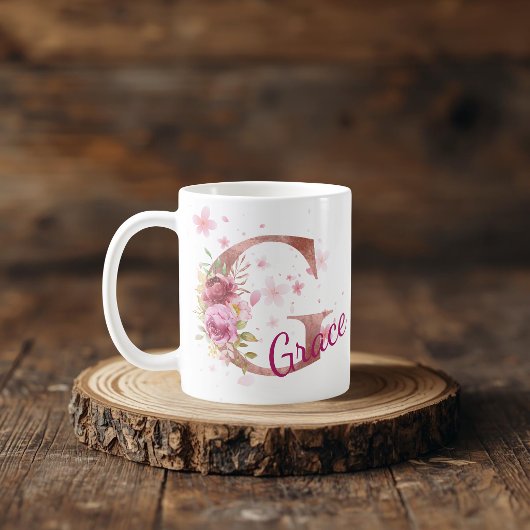 Personalized Floral Initial Mug – Letter G Koffiemok