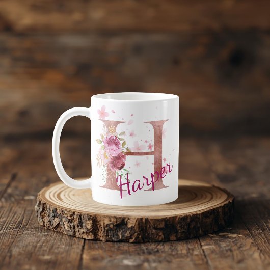 Personalized Floral Initial Mug – Letter H Koffiemok