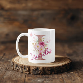 Personalized Floral Initial Mug – Letter I Koffiemok