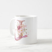 Personalized Floral Initial Mug – Letter J Koffiemok (Voorkant links)