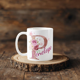 Personalized Floral Initial Mug – Letter P Koffiemok