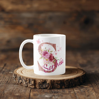 Personalized Floral Initial Mug – Letter S Koffiemok