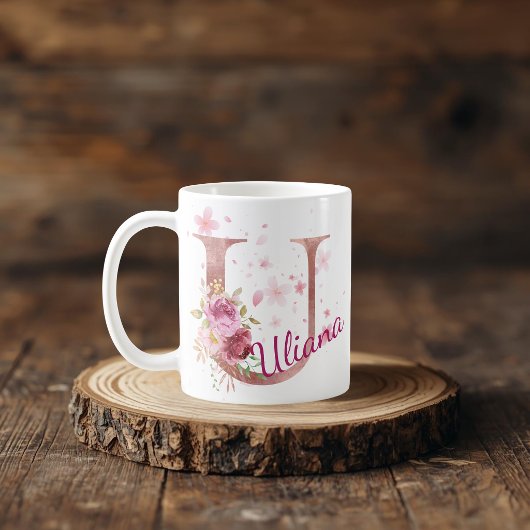 Personalized Floral Initial Mug – Letter U Koffiemok