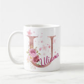Personalized Floral Initial Mug – Letter U Koffiemok (Links)