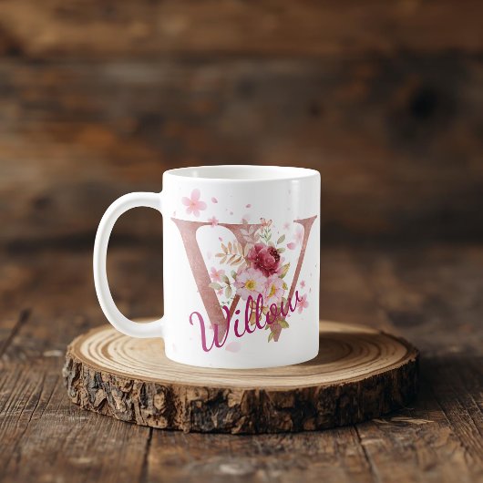 Personalized Floral Initial Mug – Letter W Koffiemok