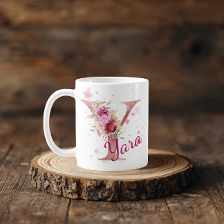 Personalized Floral Initial Mug – Letter Y Koffiemok
