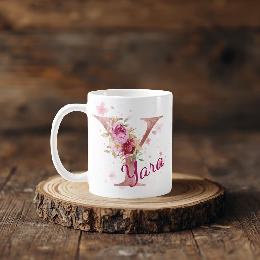 Personalized Floral Initial Mug – Letter Y Koffiemok