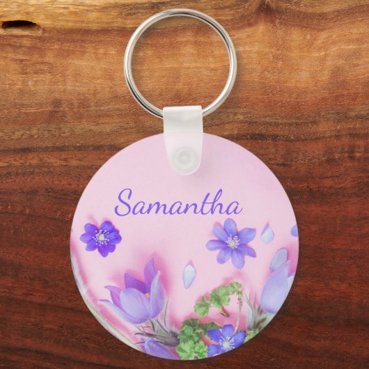 Personalized Floral Keychain | Blue Wildflowers (Achterkant)