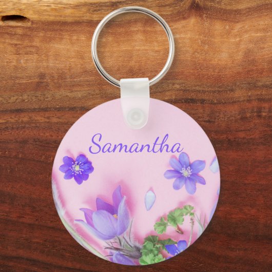 Personalized Floral Keychain | Blue Wildflowers  (Voorkant)