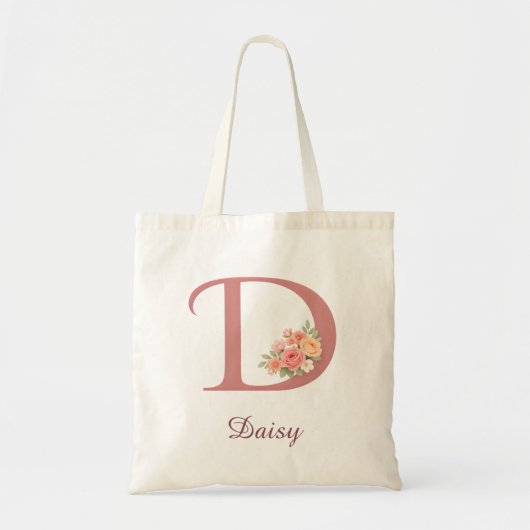 Personalized Floral Letter D Monogram Tote Bag (Voorkant)