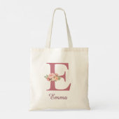 Personalized Floral Letter E Monogram Tote Bag (Achterkant)