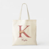Personalized Floral Letter K Monogram Tote Bag (Achterkant)